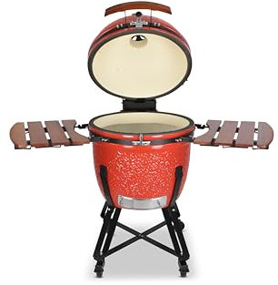 Kamado SE-23,5 Grill Rot 60cm Grilldurchmesser, Grillrostdurchmesser 51,5cm, BBQ Keramik Holzkohlegrill Grill mit Holzkohle
