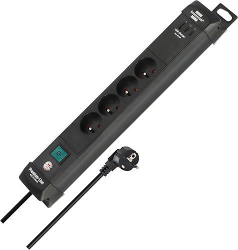 Brennenstuhl Premium-Line Steckdosenleiste mit 4 Steckdosen und 2x USB-C PD 65W und USB-A 18W (Made in Germany, 3m Kabel, Schalter)