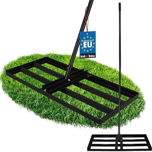 KOTARBAU® Rasenrakel - 70 x 30 cm - Rasen Nivellierrechen - mit Stahlstiel - 180 cm - Gartenwerkzeug zur Rasenpflege - Rasen Rakel - Gartenzubehör - Stahl - Schwarz