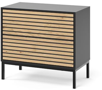 Vicco Nachttisch Eliza, Goldkraft Eiche/Anthrazit, 66 x 60 cm | mit 2 Schubladen, zur Verwendung als Beistelltisch oder Nachttisch kombinierbar