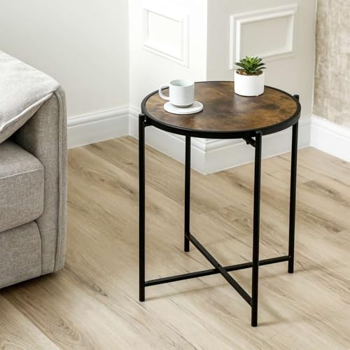 VANITY LIVING Table with Marble Top – Space-Saving Nest Table for Living Room, End Tables Bedroom & Home Decor (Black with Wooden Top)