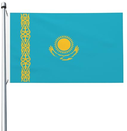 Flagge von Kasachstan, 90 x 150 cm, doppelseitige Flagge, robustes Banner für Außen- und Gartendekoration, doppelseitiger Druck, einfach zu installieren