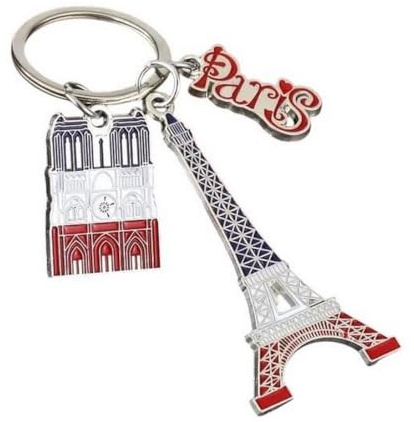 Portachiavi, gioiello da borsa souvenir di Parigi, Torre Eiffel e Cattedrale di Notre -dame de Parigi.
