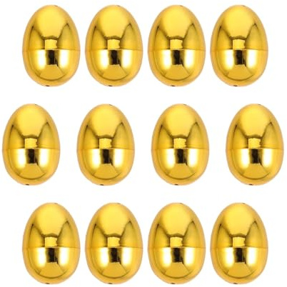 MotiveTech 12 Stück goldene Plastik-Ostereier, dekorative Ostereier zum Befüllen, wetterfeste Osterdekoration für draußen & drinnen, Partys, Frühlingsgeschenke, Geschenke für Jungen und Mädchen, M