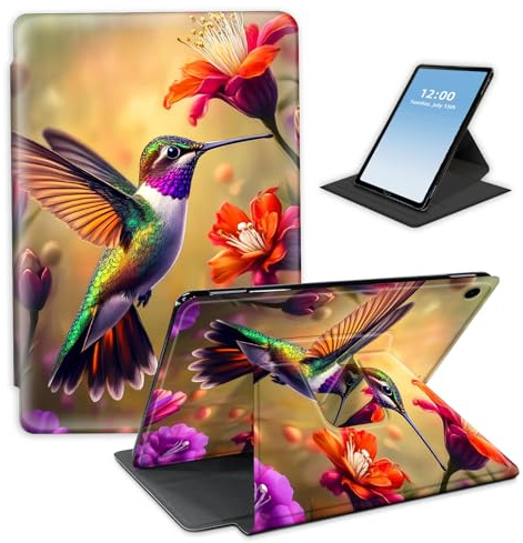 HGGJFLYX for iPad 8th/6th/5th Generation 9.7-Inch 2018/2017,360 Degree Rotating Multi-Angle Viewing Stand Leather Cover 9.7 for iPad 2018 2017,Auto Sleep/Wake,Hummingbird Among Blooms