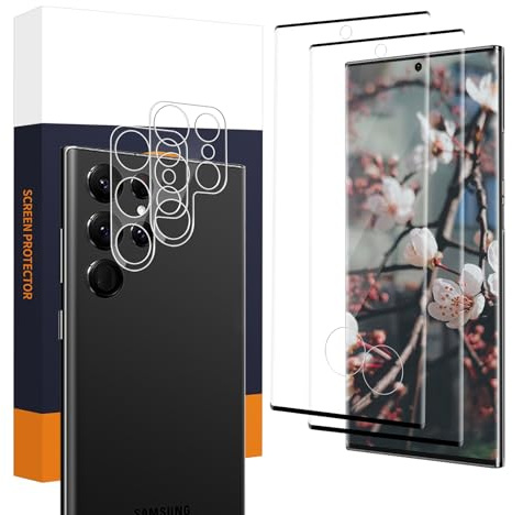Carantee 2+2 pièces Verre Trempé pour Samsung Galaxy S23 Ultra 5G, Caméra Protecteur, 3D plein écran, Haute Sensibilité vitre protection, 9H Dureté, Ultra HD Samsung S23 Ultra protection écran