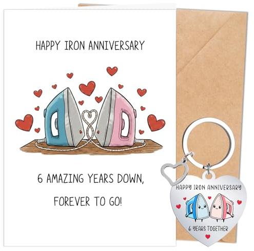 Eiapadeor 6th Wedding Anniversary Card Gift - Funny Iron Anniversary Greeting Card with Keychain Happy 6 Years Wedding Gifts for Him Her Husband Wife Partner Spouse Couples
