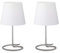 Reality Leuchten Tischleuchte Twin R50272001, Metall Nickel matt, Stoffschirm weiß, E14, Zweier Set