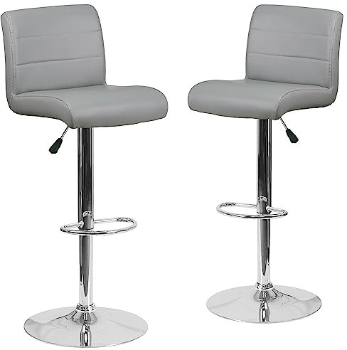 Flash Furniture Barstuhl, höhenverstellbar, modern, Vinyl, Sitz in Wellenform und Chrombasis, Metall, Schaumstoff, Kunststoff, Grau, 2 Stück