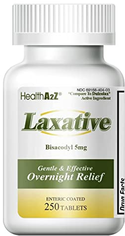HealthA2Z Laxative Bisacodyl 5mg | 250 Counts | Gentle and Fast Overnight Relief for Constipation
