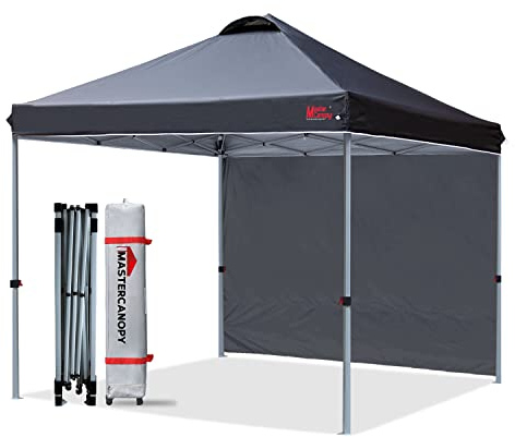 MasterCanopy 2 x 2 m Pop up Pavillon Faltpavillon Festzelt Partyzelt mit 1 Seitenwand/Seitenteil für Markt, Garten, Hof, Schwarz
