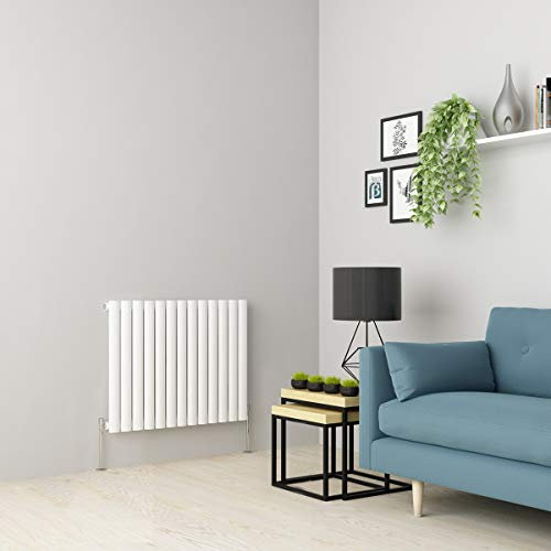 Warmehaus Radiateur à colonne horizontale ovale à panneau plat blanc 600 x 768 mm – Radiateurs modernes pour chauffage central économiseur d'espace – Parfait pour salle de bain, cuisine, couloir,