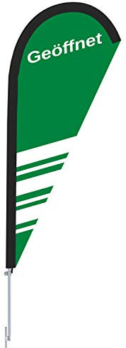 Vispronet Beachflag - Geöffnet, Streifen versch. Farben ✓ versch. Halterungen ✓ Tropfenform ✓ Höhe 2,04 m ✓ Indoor & Outdoor (mit Erdspieß, Grün)