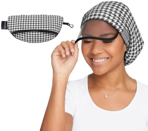 Hairbrella Frauen Wasserdichte Regen-Hut mit 100% Haarabdeckung, Satin Futter, UV-Schutzvisier, und zusammenklappbarer versteckter Tasche für Reisen