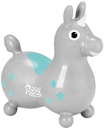 GYMNIC- Rody Unicorno Licorne Cheval à Sauter, 6902, Gris Argent, 54 x 45 cm