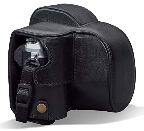 MegaGear MG1932 Ever Ready Echtleder Kameratasche mit Trageriemen kompatibel mit Olympus OM-D E-M10 Mark IV - Schwarz