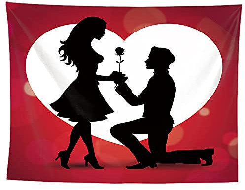 izielad Valentinstag Rose Liebhaber Herz Liebe Wandteppich für Hauptdekorationen TV Hintergrund Wohnheim Dekor Wohnzimmer Schlafzimmer Strandtuch 150X200CM 59X78.7IN