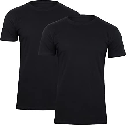 Paolo Renzo Rundhals Basic T-Shirt O-Neck 2 Stück Shirt mit Rundhalsausschnitt aus 100% Baumwolle Einfarbig Größe 3XL Schwarz
