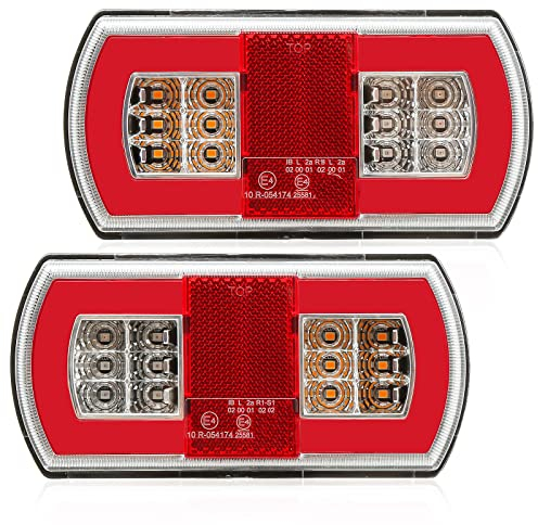 DARKGUARD Pilotos Traseros Remolque led 12/24v Homologado E 4Funciones Impermeable 2piezas Luces Traseras para Remolque Led,Pilotos Traseras Remolque de Luz de Matrícula Placa para Camion Caravan