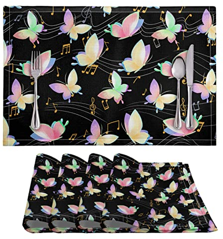 Tovagliette Americana Pastello Farfalla Nero Tovagliette Colazione PVC Tovagliette Americana Plastica Lavabili Antiscivolo Sottopiatti Resistente Al Calore Sotto Piatti Da Tavola 30x45cm 4 Pcs