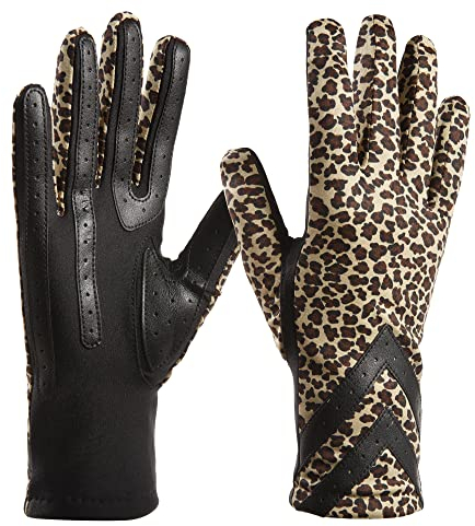 Isotoner Damen Spandex Touchscreen Cold Weather Gloves with Warm Fleece Lining and Chevron Details Handschuhe, Leopard-Smartdri, X-Large