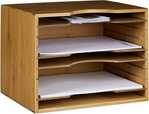 Unibos | ECO Paper Tray | Layer of 5 Wooden Paper Sorter | Desk Organiser | Document Paper File Storage | Desk Tidy File Holder | Office, School, Study Multifunctional Essential | Natural