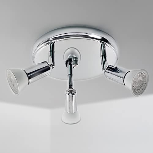 Sweier Cromo Plafoniera Faretti, 5W Orientabili Angoli Braccio Faretto Soffitto GU10, 430LM Bianco Caldo 3000K Rotonda Faretti 3 Luce, Lampada Parete per Salotto, Negozio, Vetrina, Soggiorno