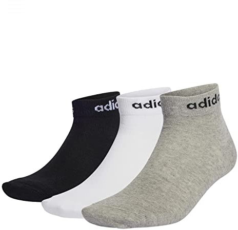 adidas Unisex - Adulto Think Linear Ankle Socks 3 Pairs, Medium Grey Heather/White/Black, 6.5-8