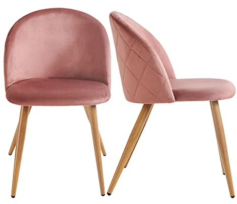 FurnitureR Esszimmerstühle Set mit 2 Samt-gepolsterten Akzenten, Freizeit-Beistellstuhl, Samtkissen und Eichen-Metallbeine für Wohnzimmer, Rose