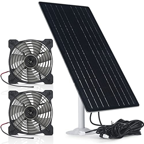 Solar Fans for Outside 12w 12v Greenhouse Fan with 2pcs 13Ft/4m Cable,Solar Fan for Chicken,Greenhouse Pet House,shed