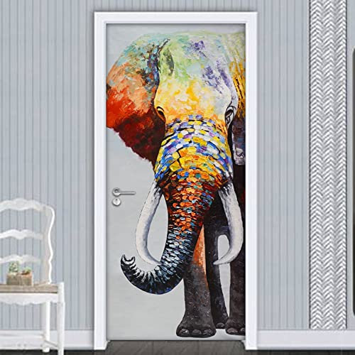 Türtapete Selbstklebend Türposter Farbe Tier Elefant 77X200Cm 3D Türaufkleber Wasserdichte Fototapete Türfolie Abnehmbar Wandaufkleber Wohnzimmer Küche Schlafzimmer Deko Wandbild