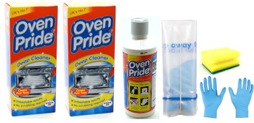 Oven Cleaner (2 Packs) - 2X 500 ML Bottle- Oven Pride Oven Cleaning Kit- Large Strong Bag for Racks, Instructions and Gloves Included- Bundled with Degreaser Sponge
