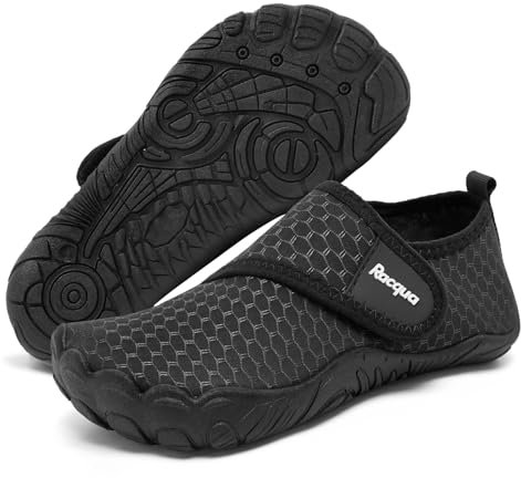 Racqua Wasserschuhe Kinder Schuhe Jungen Aqua Strand Schuhe Kinder Schwimmen Bootfahren Meer Neoprenanzug Slipfree Surf Pool Schnell Trocken Leichte rutschfeste Schuhe FüR Kinder Schwarz 35