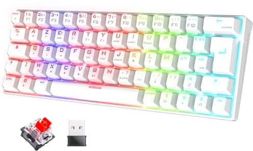 Spirit Of Gamer XPERT K200 | Clavier Gamer sans Fil & Bluetooth RGB | TKL AZERTY Ultra Compact 60% | Switches Rouges mécaniques Anti-Ghosting | Compatible Windows, Smartphone & Tablette (Blanc)
