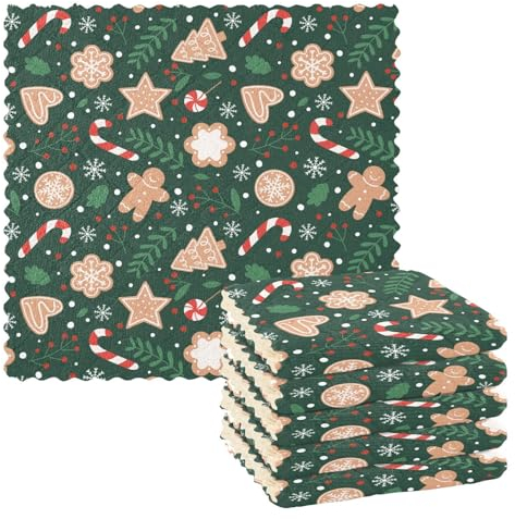 Mnsruu Microfibre Cleaning Cloths Christmas Gingerbread Snowflakes Reusable Dish Cloths for Washing Up 6 Pack Swedish Dishcloth Microfibre Cleaning Towels Washable Duster Rags Cloth Home