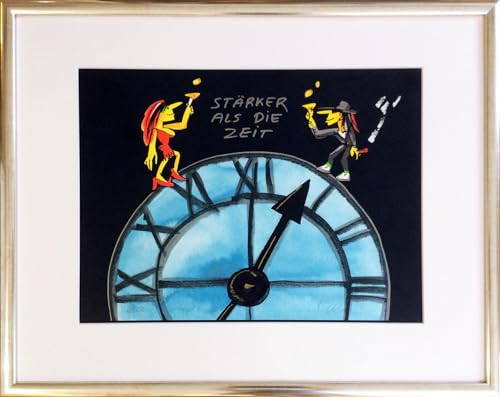 Kunstverlag Christoph Falk Stärker als die Zeit - Udo Lindenberg Bild - handsignierte Auflage original Grafik im silberfarbenem Rahmen hinter Museumsglas. Likörell. Siebdruck.