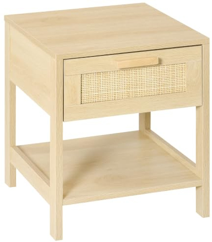 HOMCOM Comodino Moderno in MDF, Comodino con Cassetto e Ripiano Inferiore Portaoggetti, 40x40x48 cm, color Legno