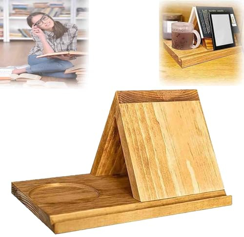 GYYFQH Buchständer Holz Dreieck,Buchständer Holz Mit Tassen Halterung,Personalisierter Dreieckiger Buchständer Aus Holz,Buchständer Holz Eiche,Leseständer Aus Holz(1 Set)