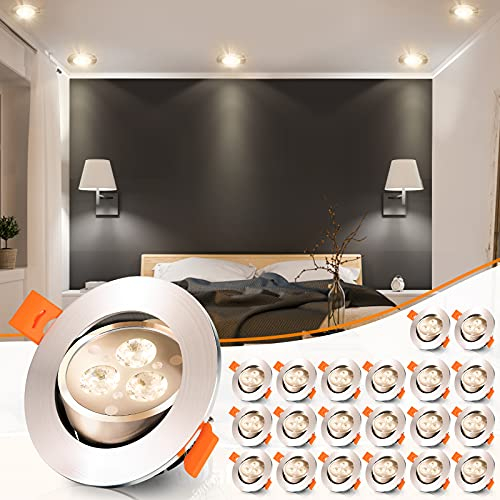 Ikodm LED Einbaustrahler 3W, LED Einbauleuchten 230V, 80er set, LED Decken Spot Flach Durchmesser des Lochs Ø65mm, Warmweiß 3000K, Deckenleuchte für Badezimmer Schlafzimmer Küche