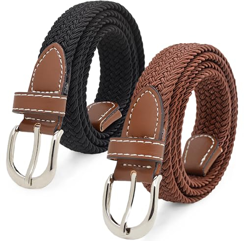 KEYRI 2 Stücke Stretchgürtel Stoffgürtel Geflochtener, Hüftgürtel Flechtgürtel Breiter Elastischer Neutraler Gürtel Trimmer Stretchbund, Damen Herren Einheitsgröße Dehnbarer Gürtel (Schwarz+Braun)