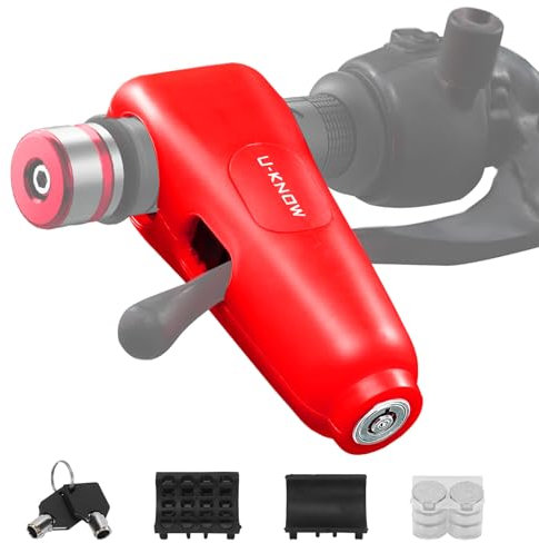 EYE4TECHS Motorcycle Throttle Lock - Bike Locks Heavy Duty Anti Theft Grip Lock - 110db Motorcycle Alarm, Bicycle Security Locks, Scooter Locks Anti Theft, Adjustable Red Motorcycle Lock