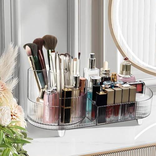 Wlicon Kosmetik Organizer Rotierender Makeup Organizer, Kosmetischer Vitrine Runder Eitelkeits Kosmetische Aufbewahrungs Display Box für Hautpflege, Pinsel, Lidschatten, Lippenstift(Durchsichtig Weiß)