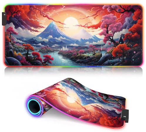 XL Extended of japanese RGB Keyboard Pad XL (31.5 x 11.8 x 0.12 inches) Large Gaming Mouse Mat Waterproof and Foldable Pad 9 static colors and 3 dynamic