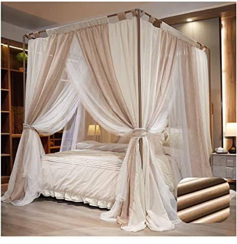 Ciel de lit Type de Sol Double Moustiquaire en Coton et Lin, Forte capacité portante du Support en Alliage d'aluminium à Grain de Bois, 150-200 cm (Couleur : A1, Taille : 150x200x210cm)