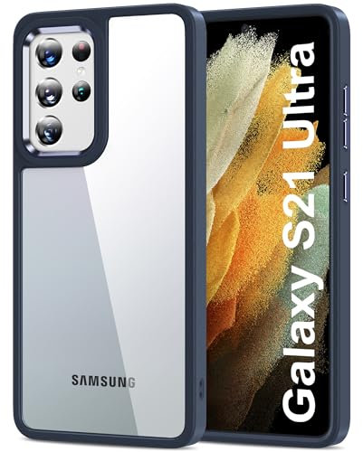HOOMIL Cover per Samsung Galaxy S21 Ultra 5G 6,8 Pollici, Custodia Anti-Ingiallimento, Antiurto e Anti-Graffi, Retro Rigida Trasparente - Blu Marino