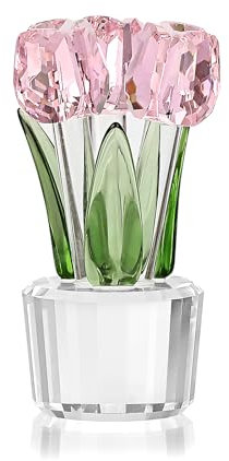 OLegei Tulipe en Cristal - Bouquet de Fleurs en Verre, Figurine Presse-Papier, Décoration de Table, Cadeau pour Noël, Mariage, Anniversaire (Rose)