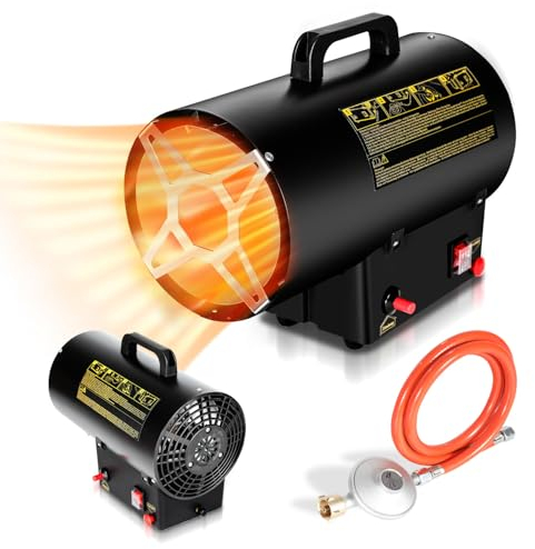 Eulenke Radiateur à Gaz 15 kW - Débit d'Air 320 m³/h - Chauffage Avec Tuyau et Réducteur de Pression - Canon à Air Chaud Avec Protection Contre la Surchauffe