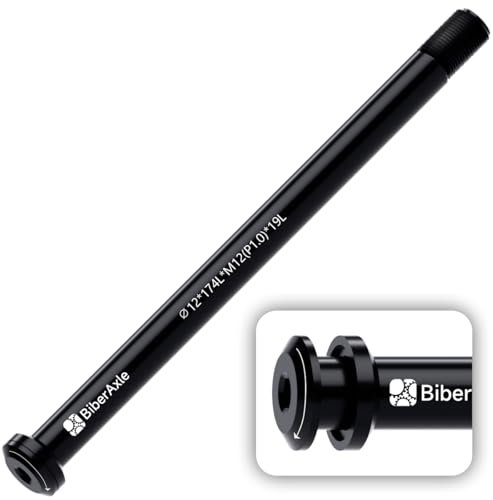 BiberAxle 12 mm Thru Axles for Bicycle Forks and Rear Bicycle Frame, Mountain Bike and Road Bikes, Aluminium Alloy Hub Adapter Axle, (Thread Pitch: 1.0 mm/Length: 174 mm)