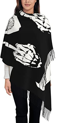 Gothic Totenkopf Mittelfinger Schal Mit Quasten Warm Schal Für Frauen Weiche Schals & Tücher Für Damen
