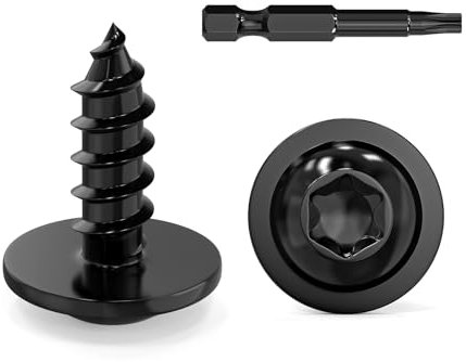 Dayalo 50 Stück Blechschrauben 4,8 x 13 mm, Flachkopf mit Scheibe Holzschrauben Torx, Edelstahl A2 V2A, Schwarzes Oxid, mit Schraubendreher Bit